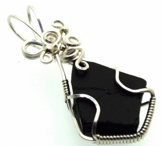 Whitby Jet Sterling Silver Wire Wrapped Pendant 04