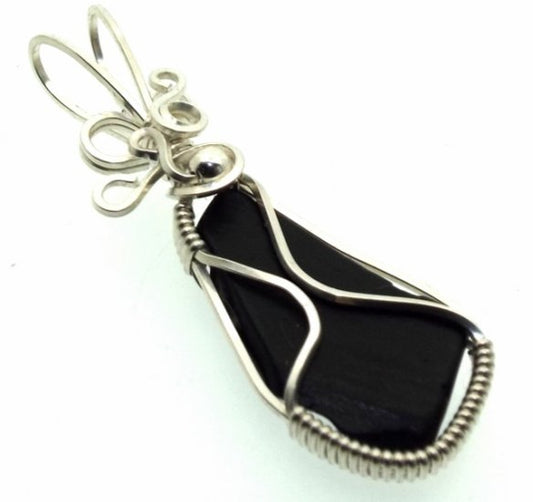 Whitby Jet Sterling Silver Wire Wrapped Pendant 07