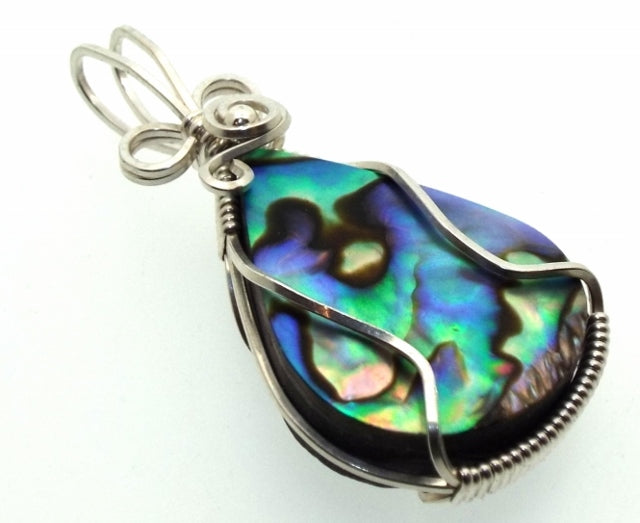 Paua Shell Silver Filled Wire Wrapped Pendant 03