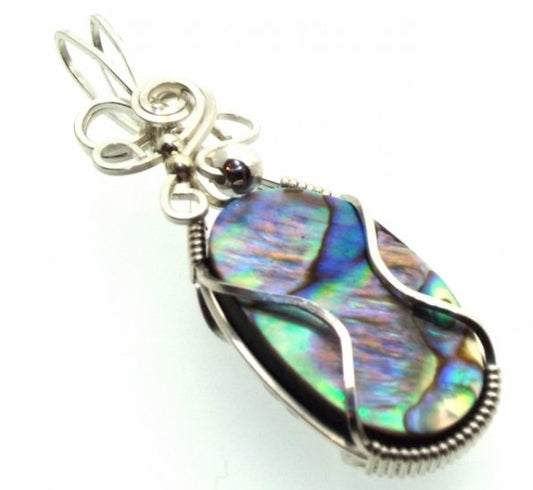 Paua Shell Silver Filled Wire Wrapped Pendant 05