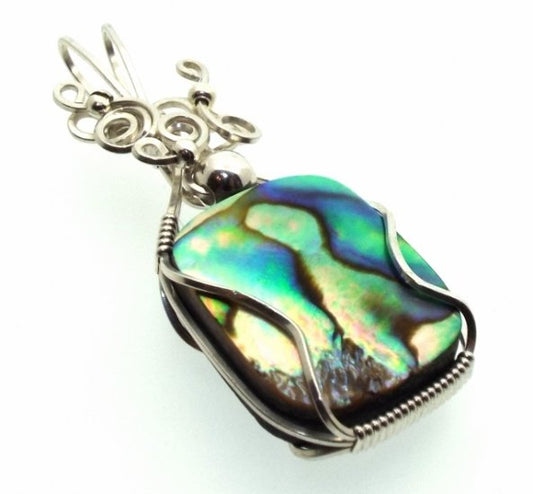 Paua Shell Silver Filled Wire Wrapped Pendant 10