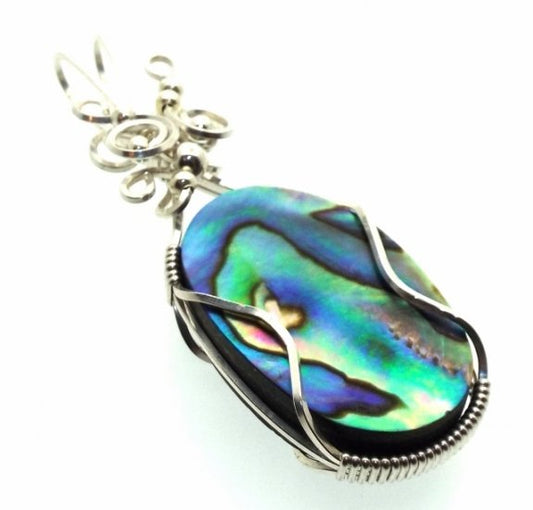 Paua Shell Silver Filled Wire Wrapped Pendant 11