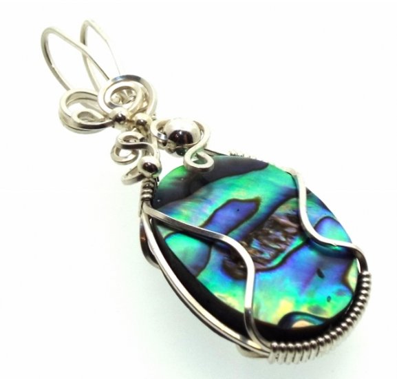 Paua Shell Silver Filled Wire Wrapped Pendant 12