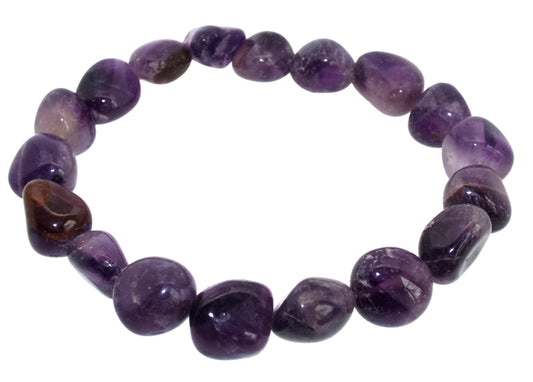 Amethyst Gemstone Smooth Pebble Elasticated Bracelet