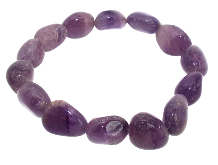 Amethyst Gemstone Smooth Pebble Elasticated Bracelet