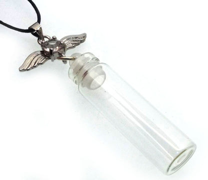 Angel Wing Glass Prayer Bottle Pendant