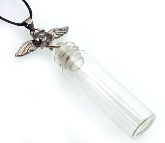 Angel Wing Glass Prayer Bottle Pendant