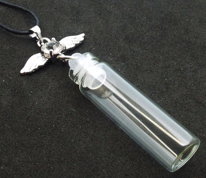 Angel Wing Glass Prayer Bottle Pendant
