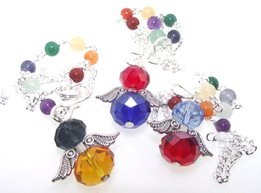 Assorted Colour Crystal Angel Charm Chakra Pendulum
