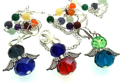 Assorted Colour Crystal Angel Charm Chakra Pendulum