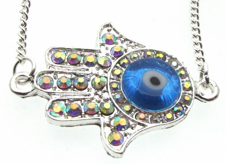 Aurora Crystal Evil Eye Hand Pendant with Chain
