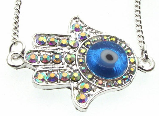 Aurora Crystal Evil Eye Hand Pendant with Chain