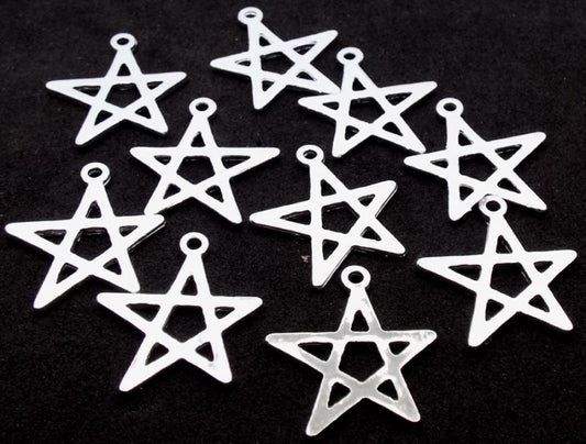 10x Silver Plated Five Pointed Star Charms