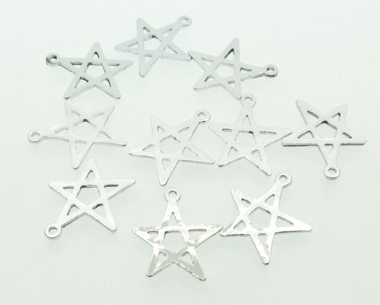 10x Silver Plated Five Pointed Star Charms