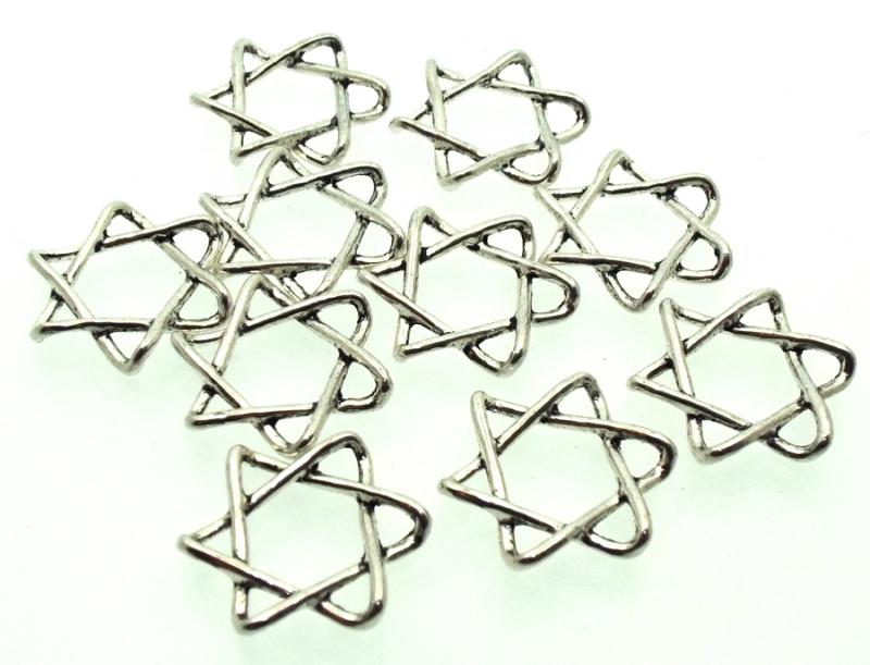 10x Silver Plated Six Pointed Star Charms