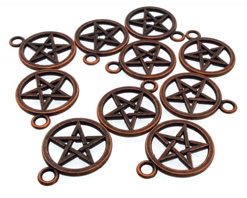 10x Copper Pentacle Metal Charms