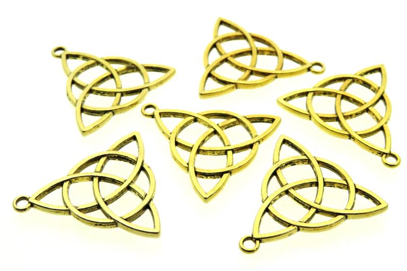 6x Gold Coloured Metal Triquetra Charms