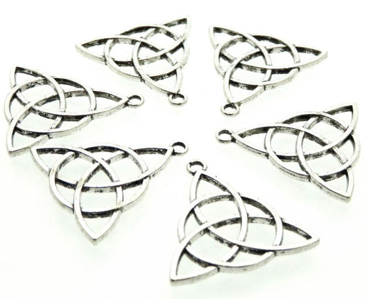 6x Silver Coloured Metal Triquetra Charms