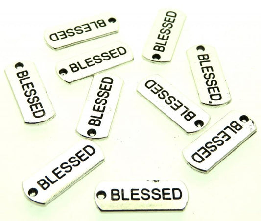10x Silver Coloured Metal Blessed Text Charms