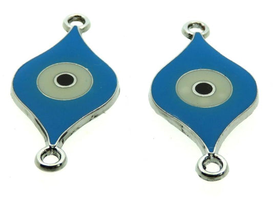 2x Turquoise Enamel Double Connector Evil Eye Charms