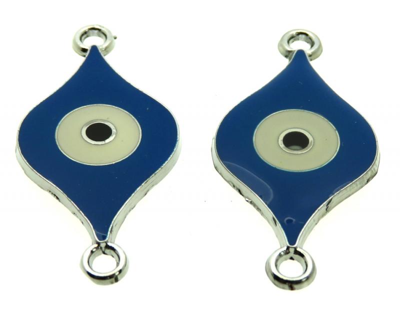 2x Blue Enamel Double Connector Evil Eye Charms