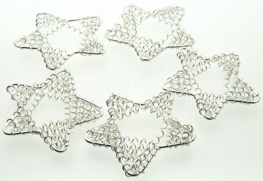 5x Silver Coloured Metal Wired Star Charms