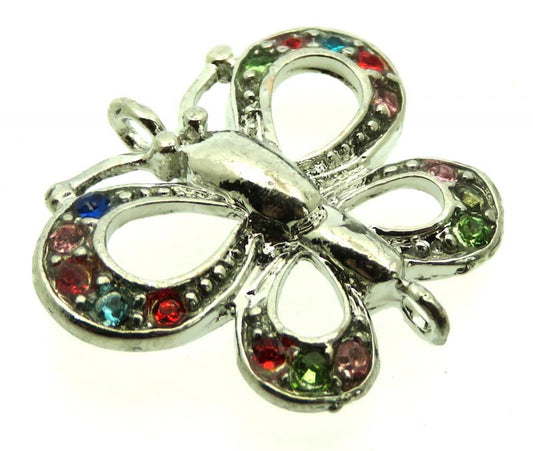1x Metal Double Connector Crystal Butterfly Charm