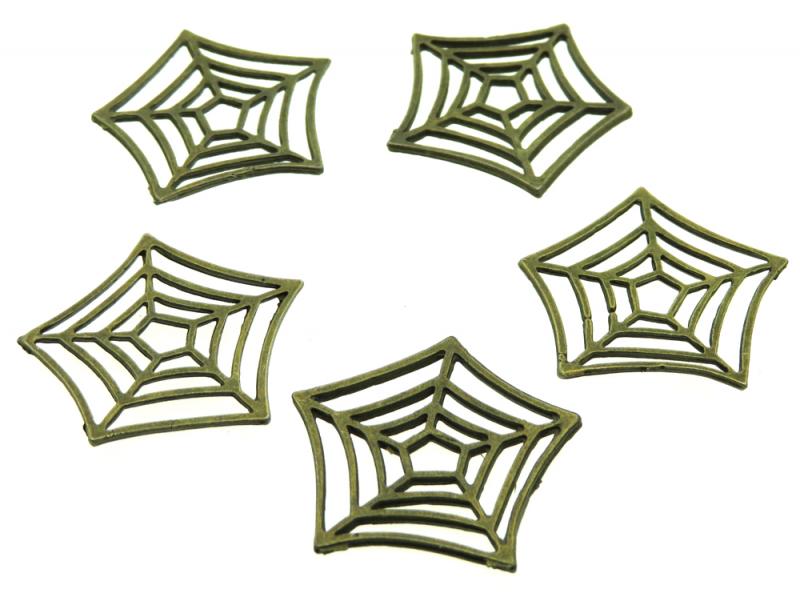 5x Bronze Coloured Metal Cobweb Charms
