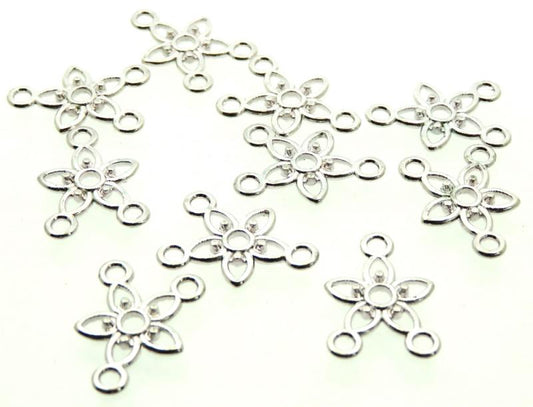 10x Silver Coloured Metal Flower Connector Charms