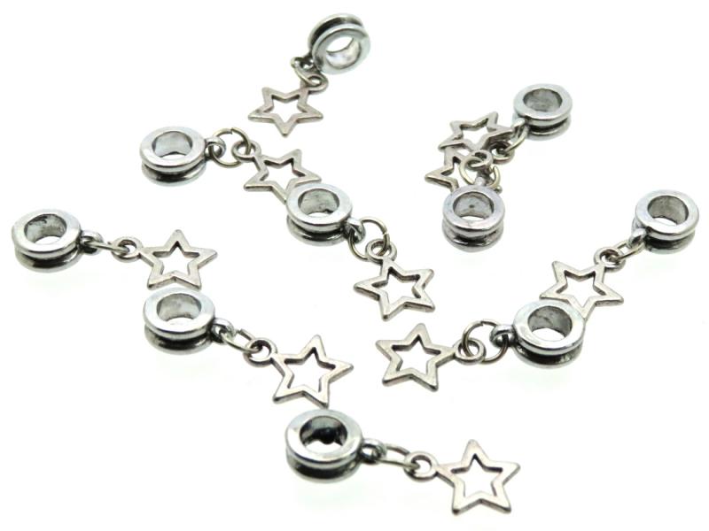 10x Silver Coloured Metal Dangling Star Charms
