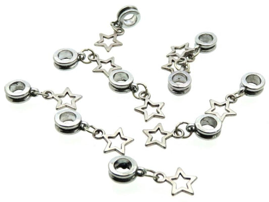 10x Silver Coloured Metal Dangling Star Charms