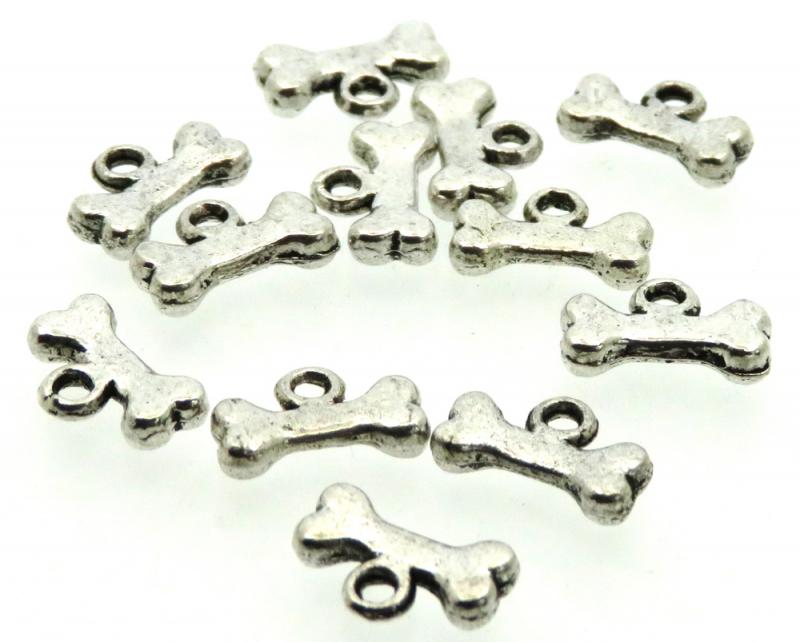 12x Silver Coloured Metal Small Dog Bone Charms