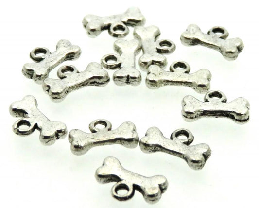 12x Silver Coloured Metal Small Dog Bone Charms