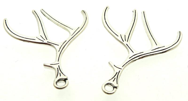 2x Silver Coloured Metal Deer Antler Charms