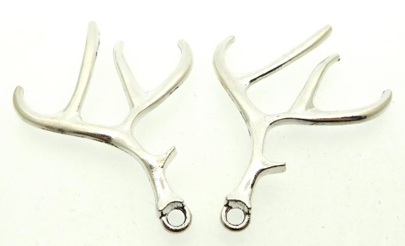 2x Silver Coloured Metal Deer Antler Charms