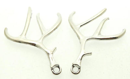 2x Silver Coloured Metal Deer Antler Charms
