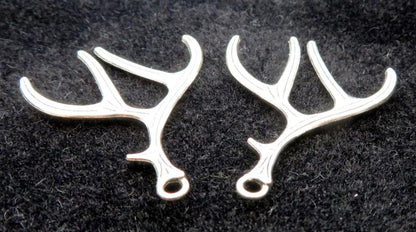 2x Silver Coloured Metal Deer Antler Charms