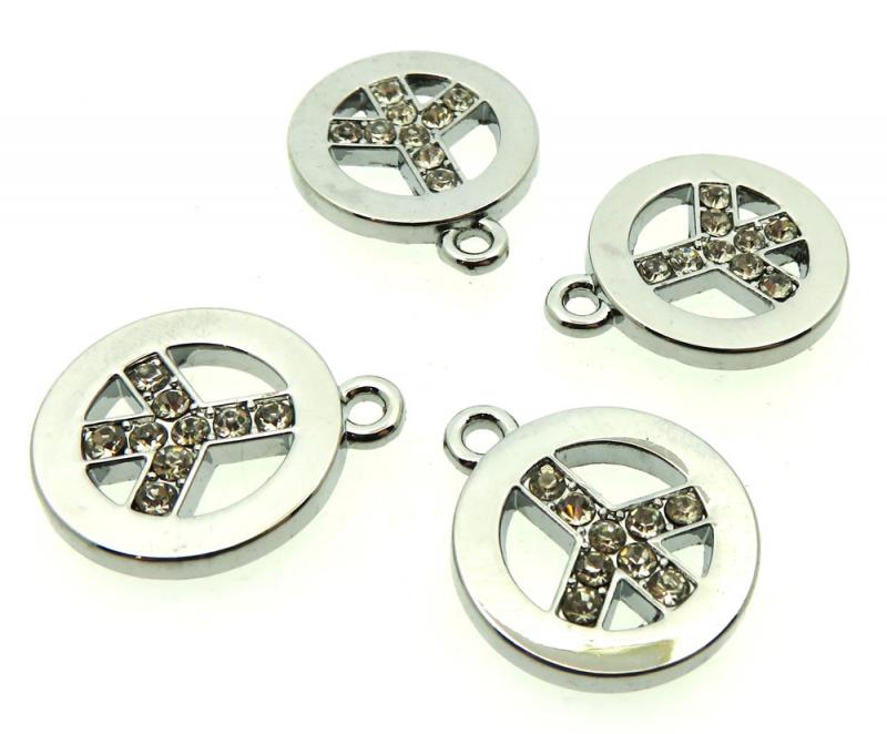 4x Bling Peace Sign Metal Charms