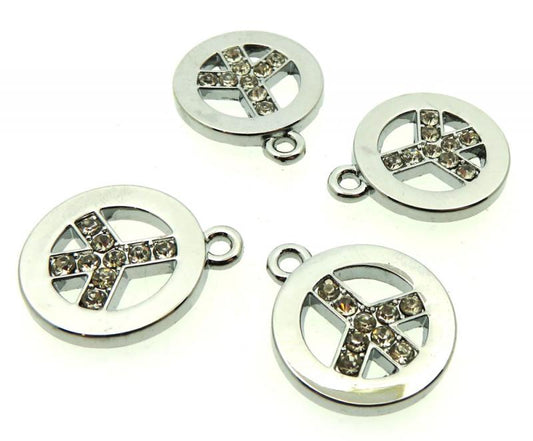 4x Bling Peace Sign Metal Charms