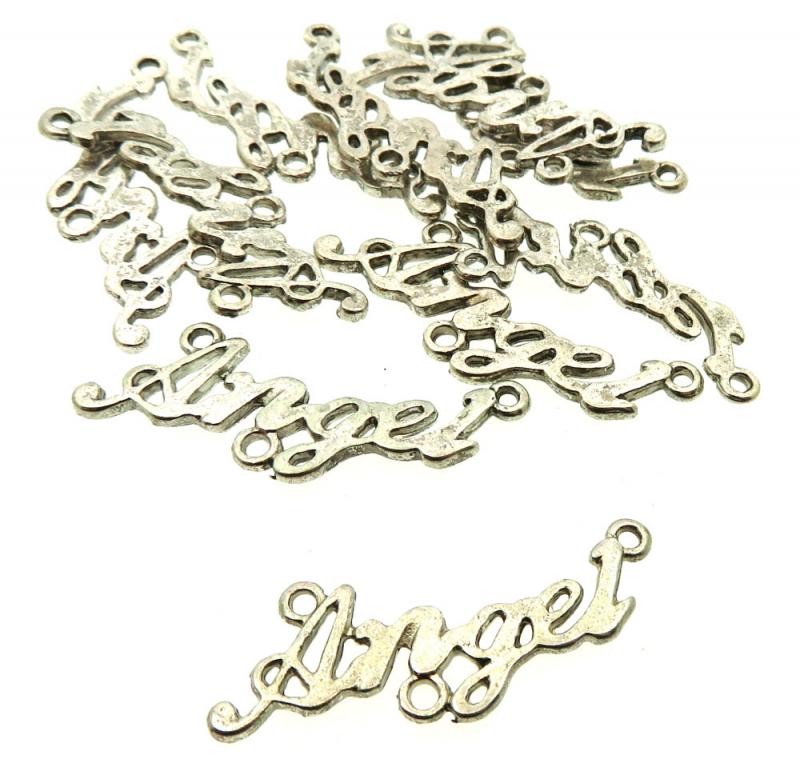 10x Silver Coloured Metal Angel Text Charms