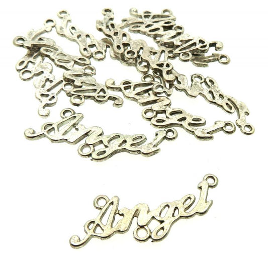 10x Silver Coloured Metal Angel Text Charms