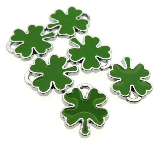 6x Silver Coloured Metal Shamrock Charms
