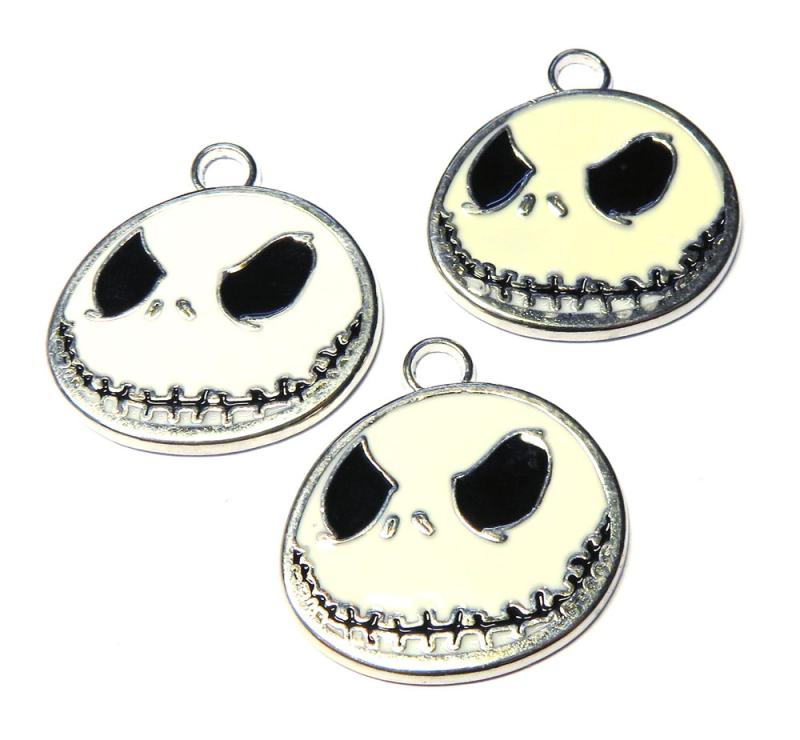 3x Enamel Skeleton Face Charms