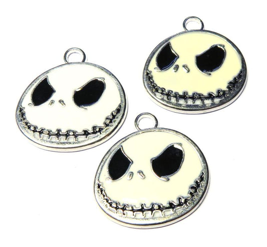 3x Enamel Skeleton Face Charms