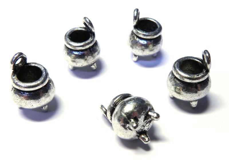 5x Silver Coloured Metal Cauldron Charms