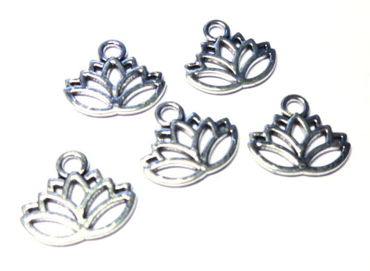 5x Silver Coloured Metal Lotus Flower Charms