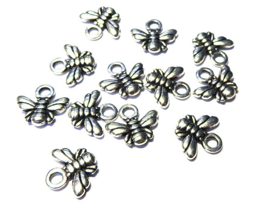 12x Silver Coloured Metal Bee Charms
