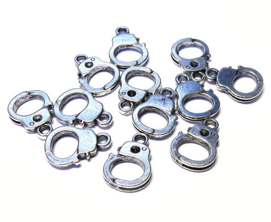 12x Silver Coloured Metal Handcuff Charms