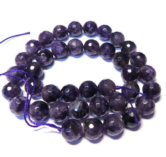 15 inch 9mm Faceted Round Amethyst Bead String