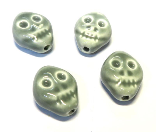 4x Grey Ceramic Skull Beads